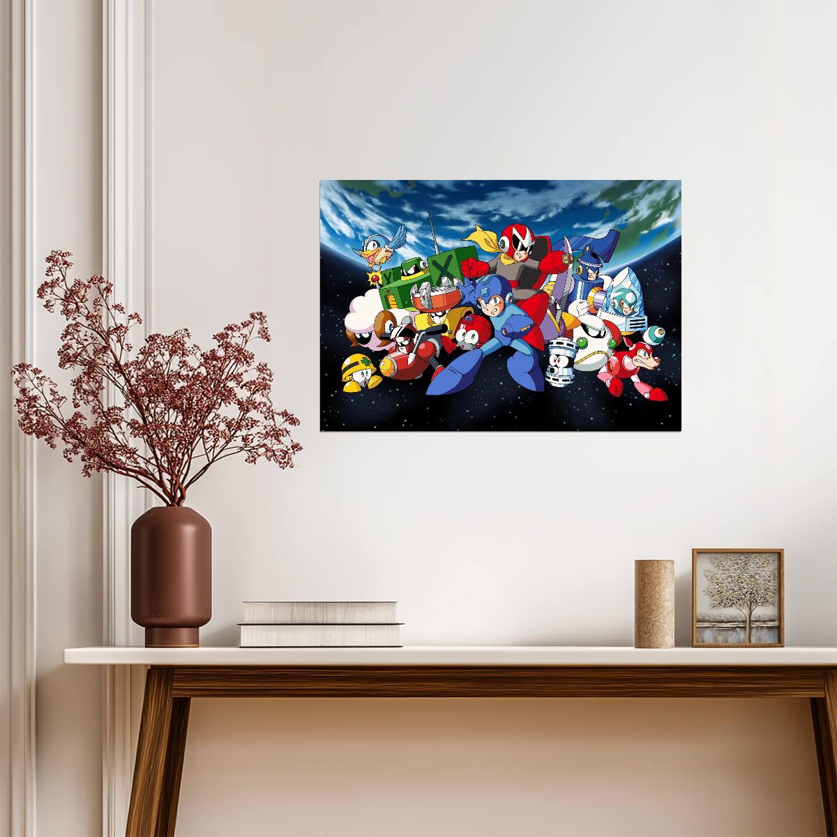 Mega Man Poster | Mega Man and the Robot Masters Against the Stars - Video Games Poster