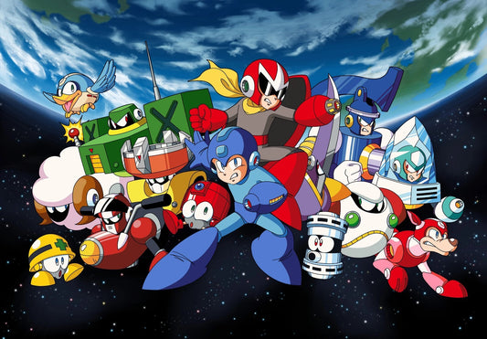 Mega Man Poster | Mega Man and the Robot Masters Against the Stars - Video Games Poster