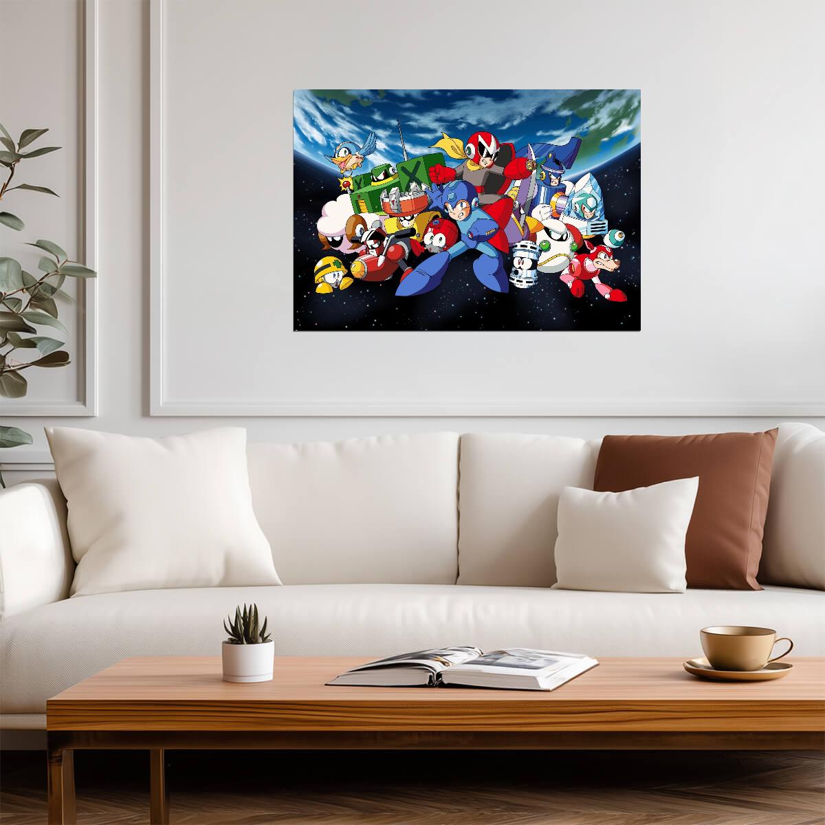 Mega Man Poster | Mega Man and the Robot Masters Against the Stars - Video Games Poster