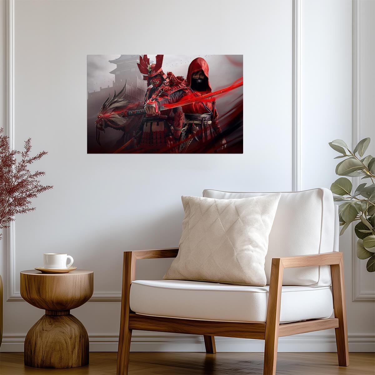 Assassin's Creed Shadows Poster | Naoe and Yasuke | Red and Black Illustration - Video Games Poster