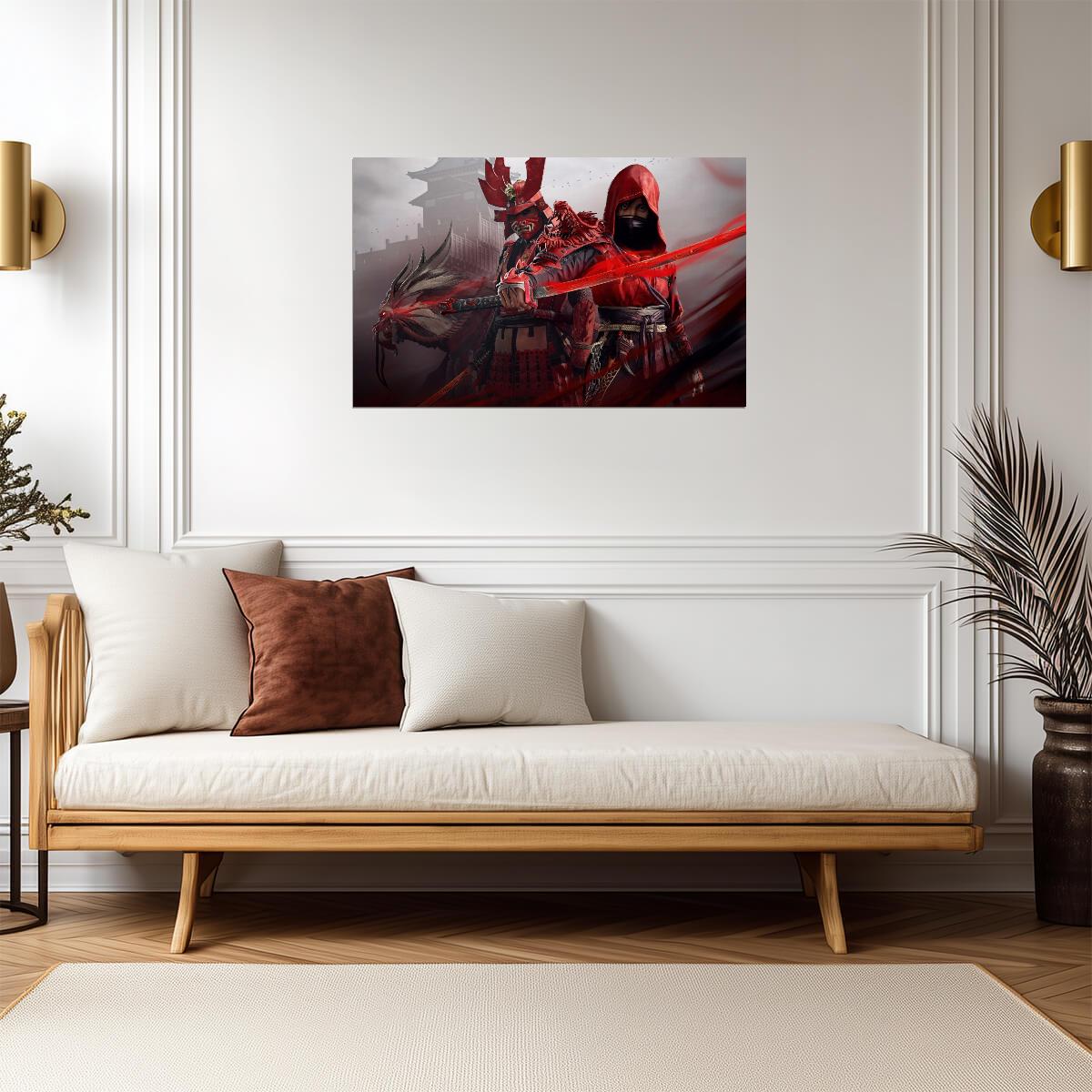 Assassin's Creed Shadows Poster | Naoe and Yasuke | Red and Black Illustration - Video Games Poster