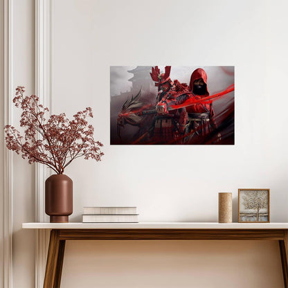 Assassin's Creed Shadows Poster | Naoe and Yasuke | Red and Black Illustration - Video Games Poster