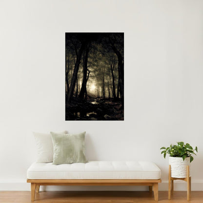 Moonlit Forest Path | Gothic Landscape Painting Print Poster