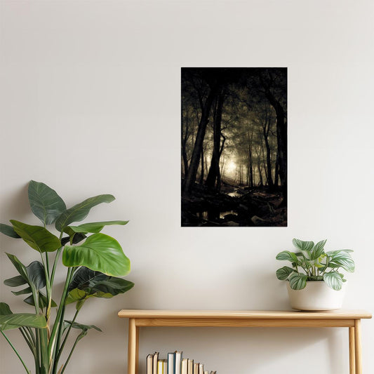 Moonlit Forest Path | Gothic Landscape Painting Print Poster