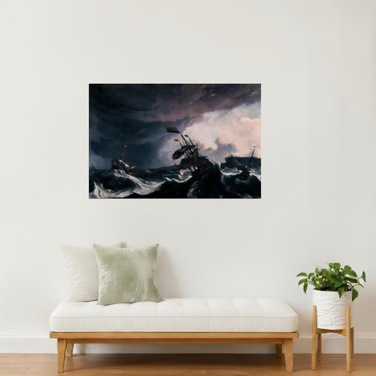 Storm at Sea | Dramatic Ship Painting Print Poster