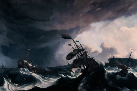 Storm at Sea | Dramatic Ship Painting Print Poster