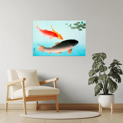 Koi Fish and Water Lilies | Japanese Zen Painting Print Poster