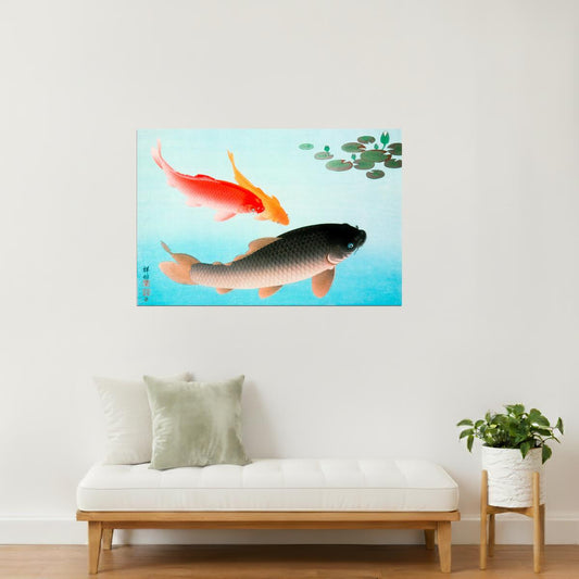 Koi Fish and Water Lilies | Japanese Zen Painting Print Poster