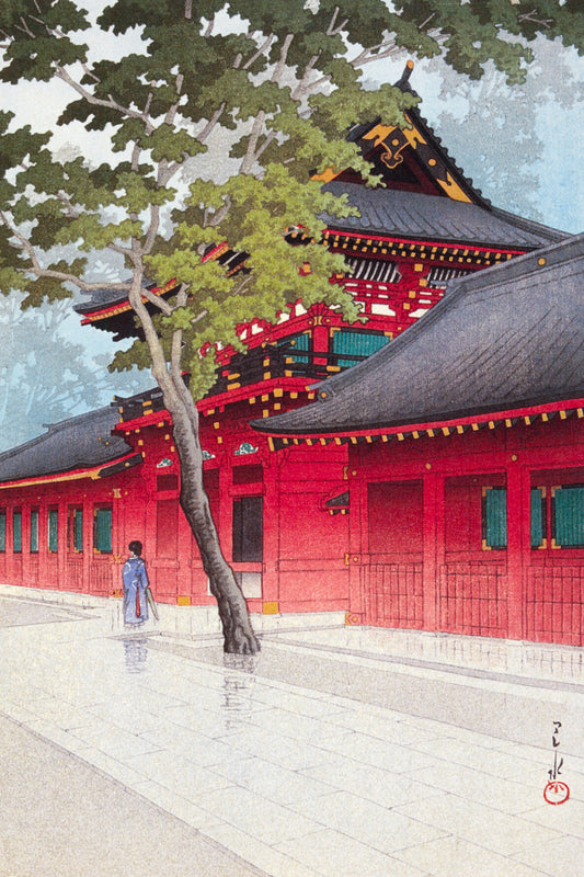 Japanese Temple in Rain | Traditional Landscape Wall Art Poster
