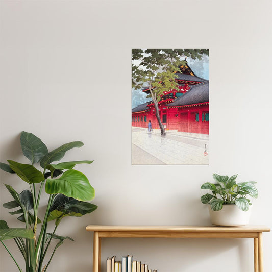 Japanese Temple in Rain | Traditional Landscape Wall Art Poster