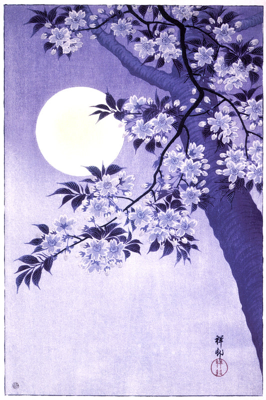 Full Moon and Sakura | Japanese Aesthetic Wall Art Poster