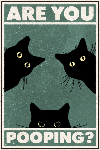 Are You Pooping | Funny Bathroom Cat Retro Wall Art Poster