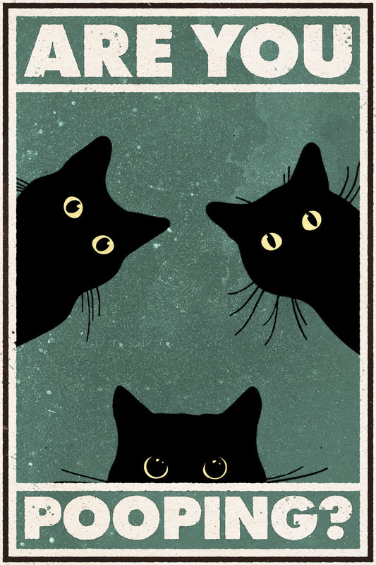 Are You Pooping | Funny Bathroom Cat Retro Wall Art Poster