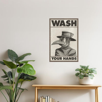 Wash Your Hands | Vintage Plague Doctor Funny Bathroom Wall Art Poster