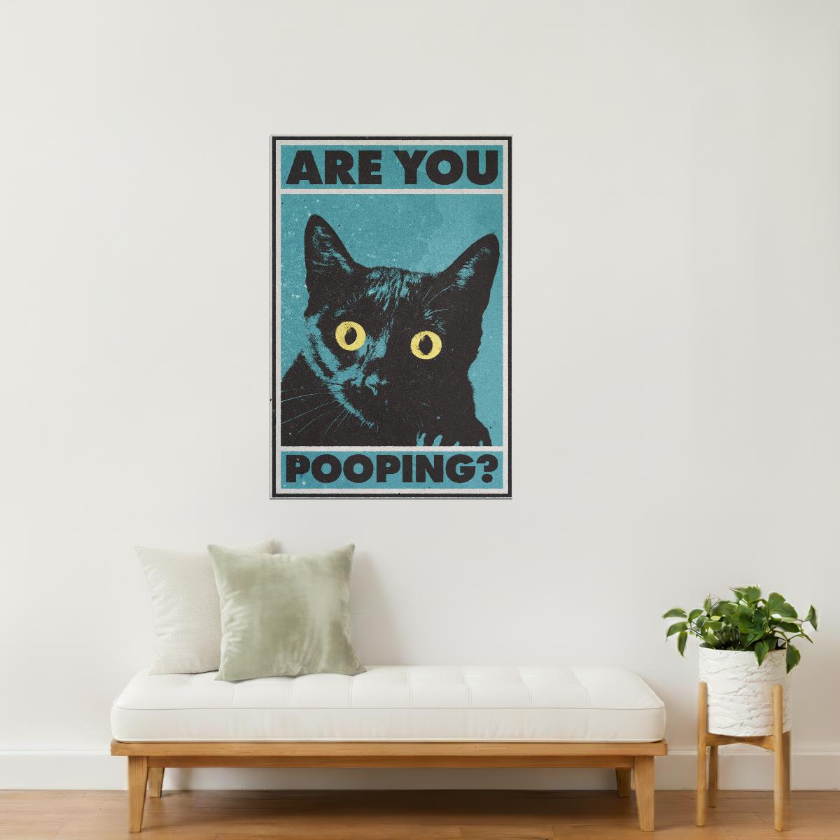 Are You Pooping | Black Cat Funny Bathroom Wall Print Poster