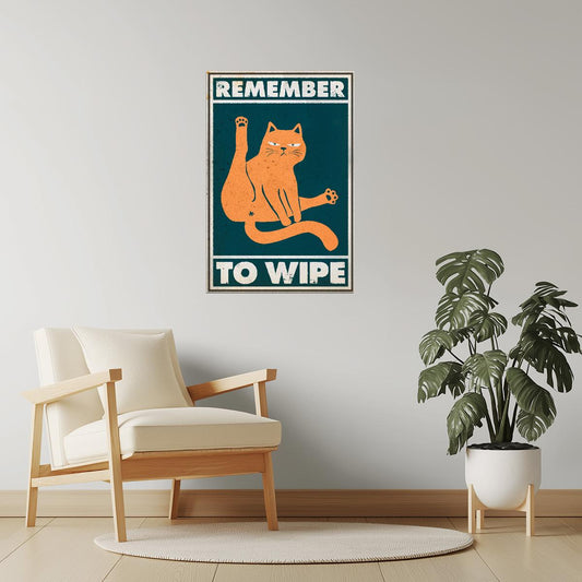 Remember to Wipe | Funny Cat Bathroom Rules Wall Art Poster
