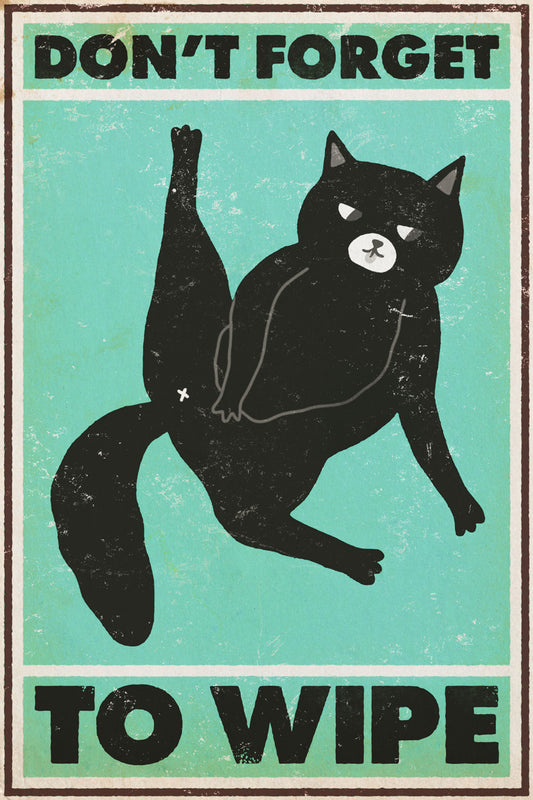 Don’t Forget to Wipe | Retro Cat Bathroom Wall Art Poster