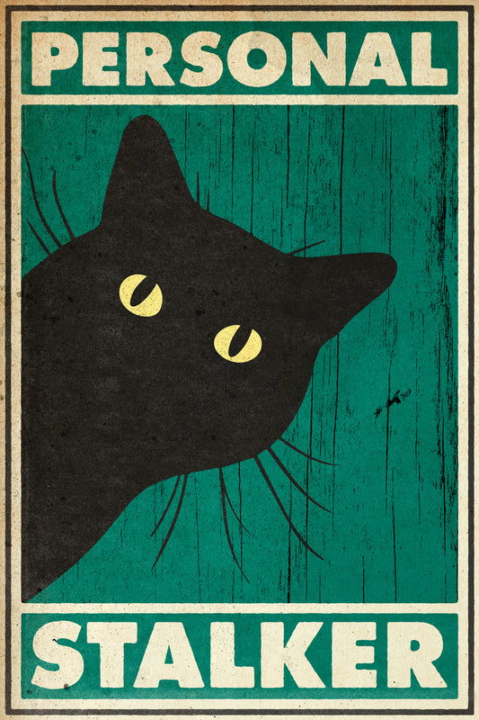 Personal Stalker | Black Cat Funny Retro Wall Art Poster