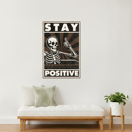 Stay Positive | Skeleton Retro Halloween Wall Art Poster