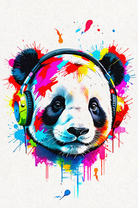 Panda with Headphones | Colorful Street Art Music Poster