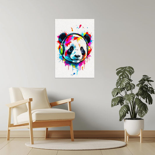 Panda with Headphones | Colorful Street Art Music Poster