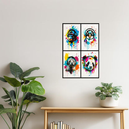 Colorful Animals in Headphones Poster | Monkey Penguin Seal Panda Collage Poster