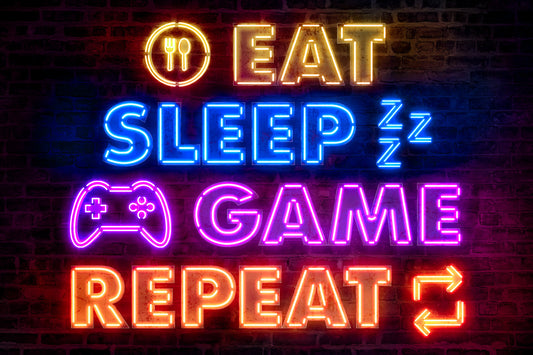 Eat Sleep Game Repeat Controller | Neon Gaming Wall Art Poster