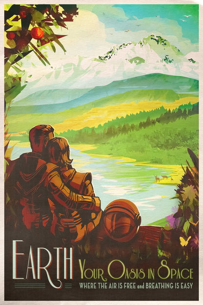 Earth | NASA Retro Space Travel Poster Vintage Wall Art