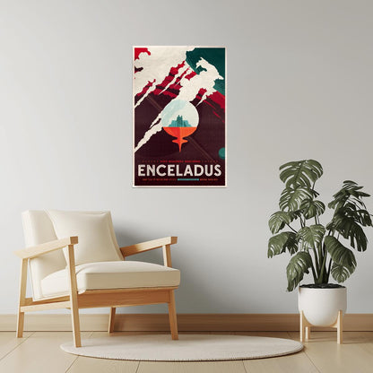 Enceladus | NASA Retro Space Travel Poster Space Art