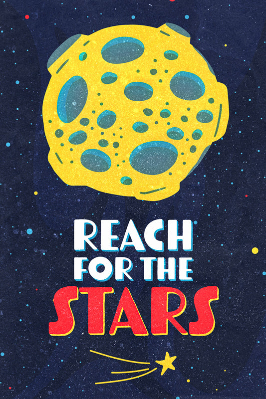 Reach for the Stars | Kids Space Wall Art Solar System Poster