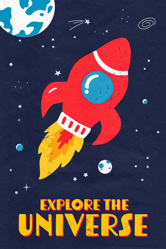 Explore the Universe | Kids Space Wall Art Rocket Poster