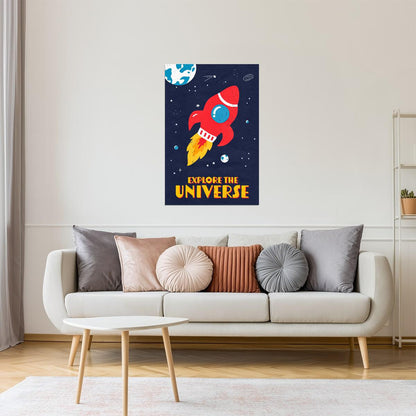 Explore the Universe | Kids Space Wall Art Rocket Poster