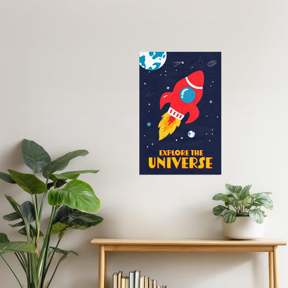 Explore the Universe | Kids Space Wall Art Rocket Poster