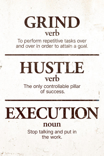 Grind Hustle Execution | Beige Minimalist Motivational Wall Art Poster