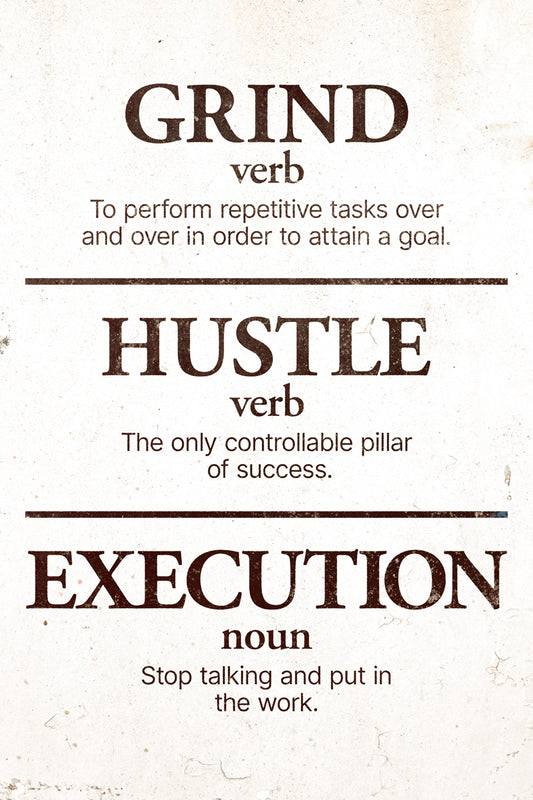 Grind Hustle Execution | Beige Minimalist Motivational Wall Art Poster