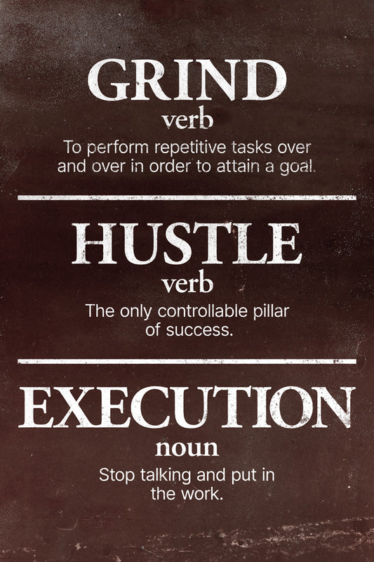 Grind Hustle Execution | Brown Minimalist Motivational Wall Art Poster