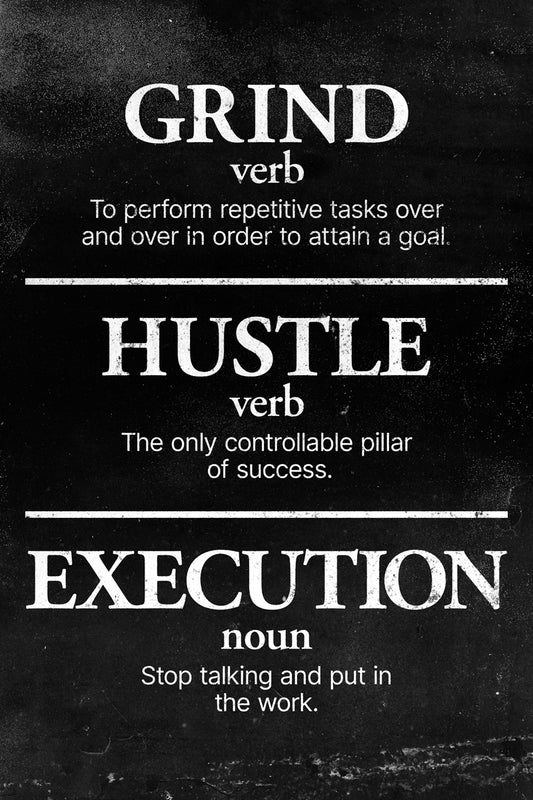 Grind Hustle Execution | Black and White Motivational Wall Art Poster