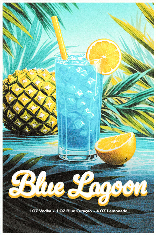 Blue Lagoon Recipe | Tropical Cocktail Wall Art Poster