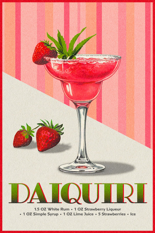 Strawberry Daiquiri Recipe | Fruity Cocktail Wall Decor Poster