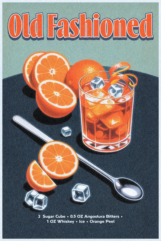 Old Fashioned Recipe | Classic Cocktail Art Print Poster