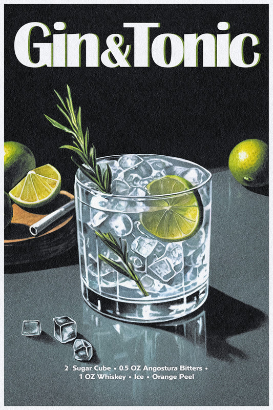 Gin and Tonic Recipe | Timeless Cocktail Art Print Poster