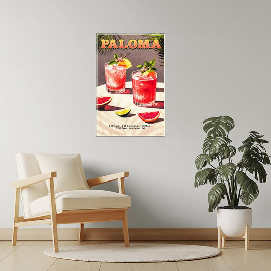 Paloma Recipe | Vibrant Cocktail Wall Art Poster