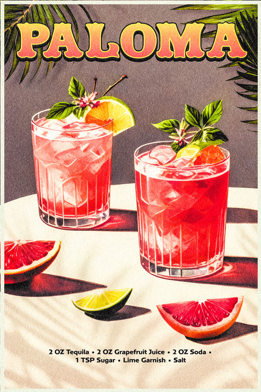 Paloma Recipe | Vibrant Cocktail Wall Art Poster