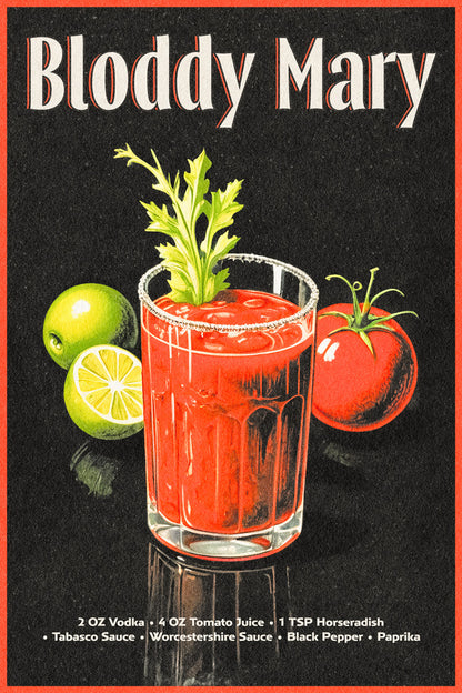 Bloody Mary Recipe | Spicy Cocktail Art Print Poster
