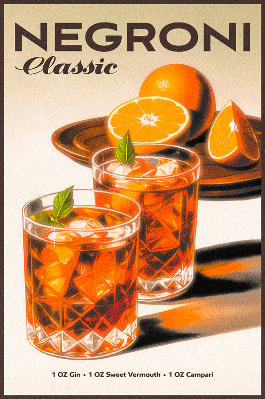 Negroni Recipe | Elegant Cocktail Wall Art Poster