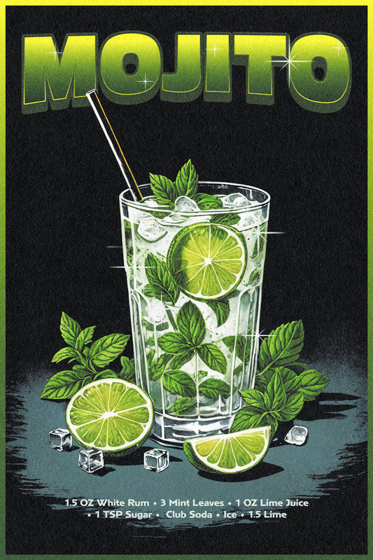 Mojito Recipe | Minty Cocktail Art Print Poster
