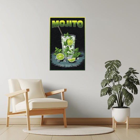 Mojito Recipe | Minty Cocktail Art Print Poster