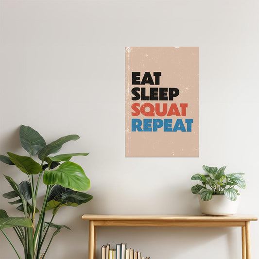 Eat Sleep Squat Repeat | Inspirational Gym Wall Decor Poster