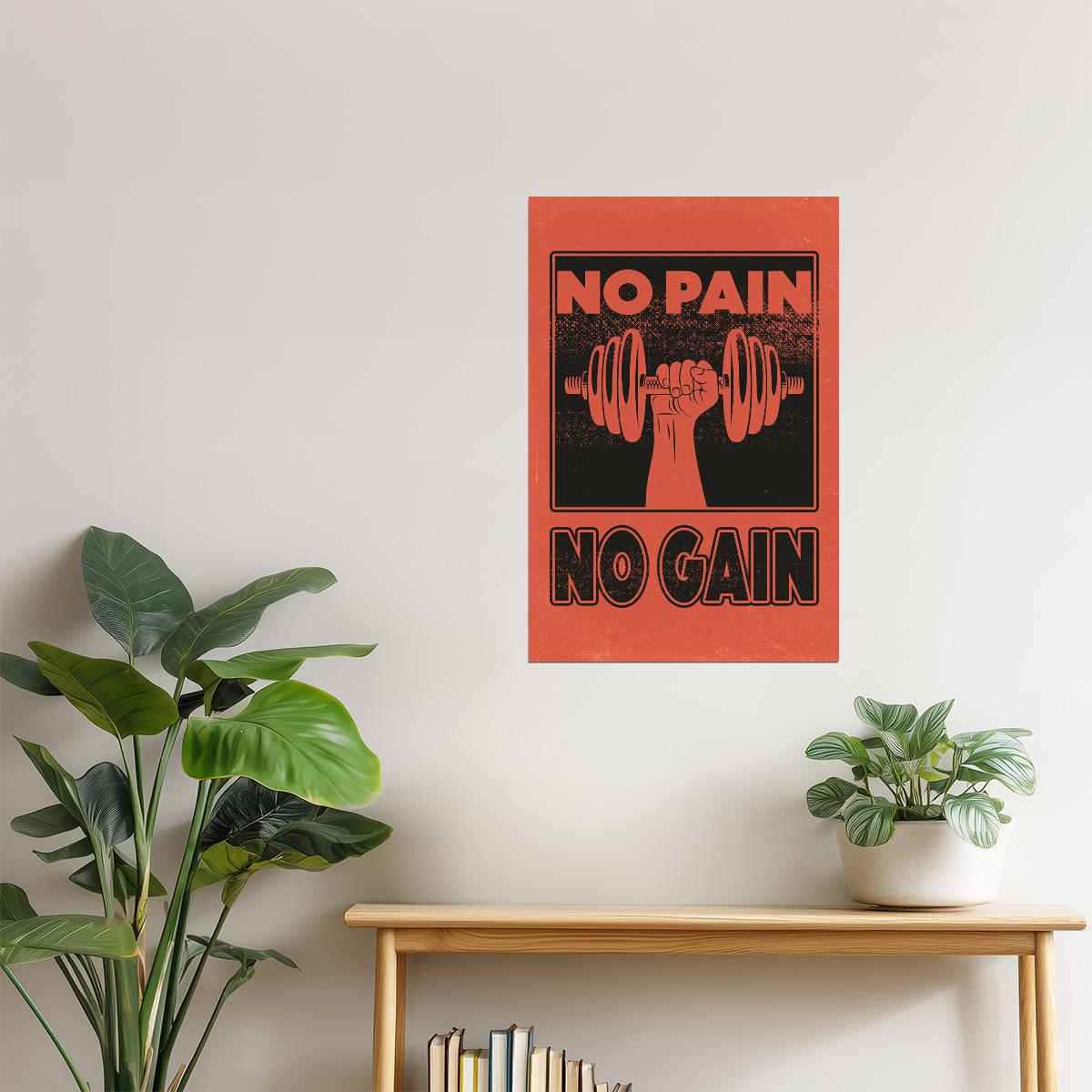 No Pain No Gain | Retro Gym Motivation Wall Art Poster
