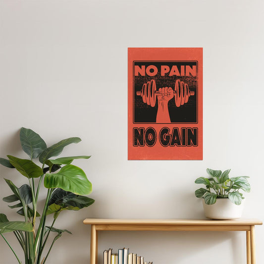No Pain No Gain | Retro Gym Motivation Wall Art Poster